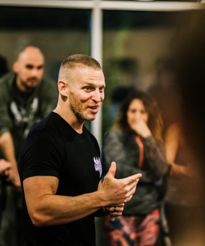 Chris motivating the members during our Friday Night Lights event for the CrossFit Open.